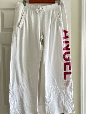White Lounge Sweatpants with VS 'Angel' Detail
